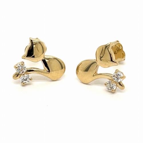 Przejdź do produktu Złote kolczyki sztyfty 585 kotki z kokardą, zapięcie motylki