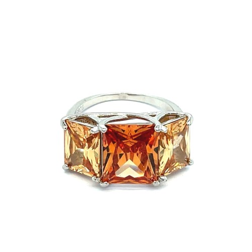 Przejdź do produktu Luksusowy srebrny pierścionek 925, trio prostokątnych cyrkonii: bursztyn i karmel