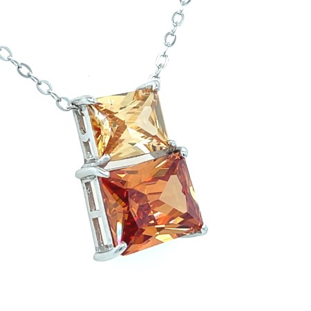 naszyjnik 45 cm z przedłużką, prostokątne cyrkonie w poziomie, delikatny łańcuszek srebrny, zawieszka z dwiema cyrkoniami, biżuteria srebrna 925