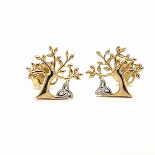 Przejdź do produktu Złote Kolczyki Sztyfty Drzewko Z Dwukolorowego Złota Żółtego I Białego Próba 585