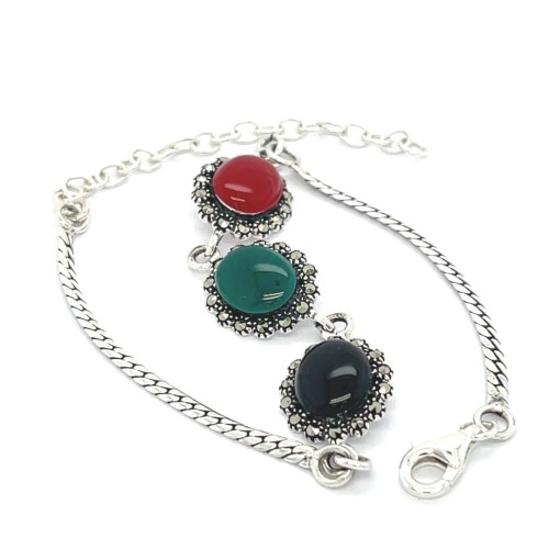 Przejdź do produktu Srebrna Bransoletka 925 Onyks Agat Markazyty Linka Rodowana