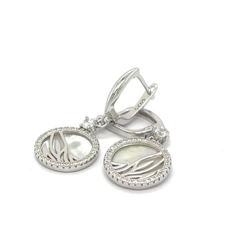 kolczyki Noble Bellezza, kolczyki srebro rodowane 925, wysoki połysk srebra, NB, długie kolczyki z masą perłową,