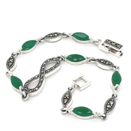 Elegancka Bransoleta Noble Bellezza - Infinity - Szlif Markiza, Zielony Agat i Markazyty