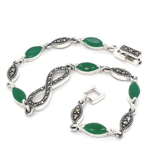 Przejdź do produktu Srebrna Bransoletka 925 Agat Zielony Markazyty Nieskończoność