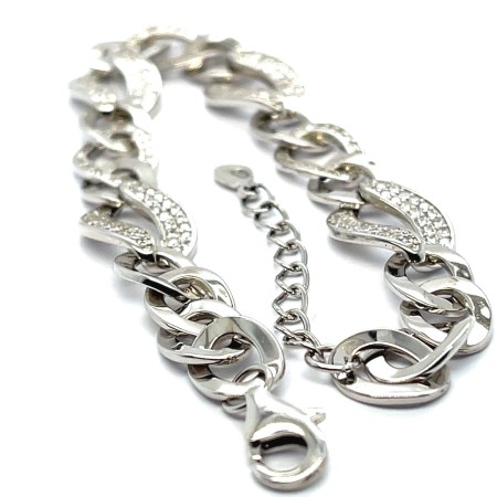 bransoletka z dużych ogniw srebrna, biżuteria rodowana 925 cena, bransoletka z białymi cyrkoniami łańcuch, elegancka bransoletka z przedłużką, biżuteria premium shoper, bransoletka ogniwa 925