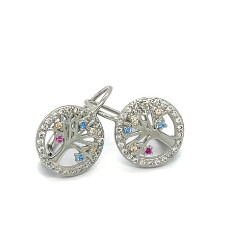 Kolczyki srebrne próby 925, drzewka z kolorowymi cyrkoniami