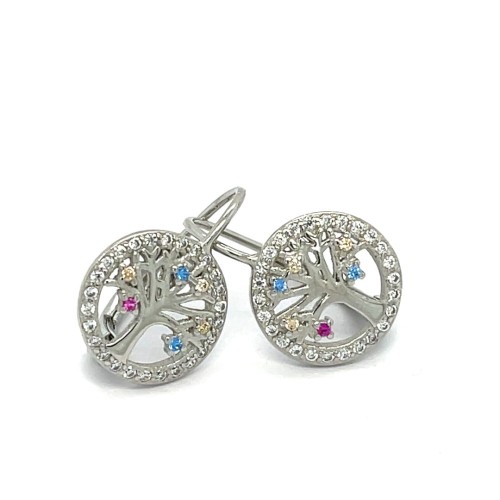 Przejdź do produktu Kolczyki koła z drzewkiem i delikatnymi cyrkoniami, srebro 925