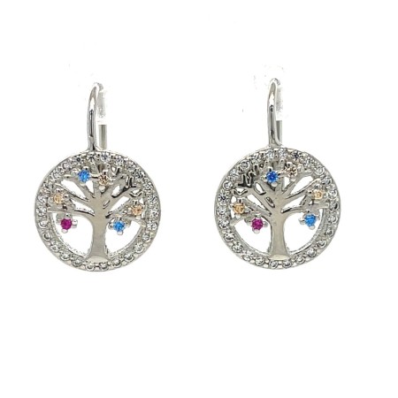 Srebrne bigle z drzewkiem, kolczyki z delikatnymi cyrkoniami, kolczyki damskie z kamieniami