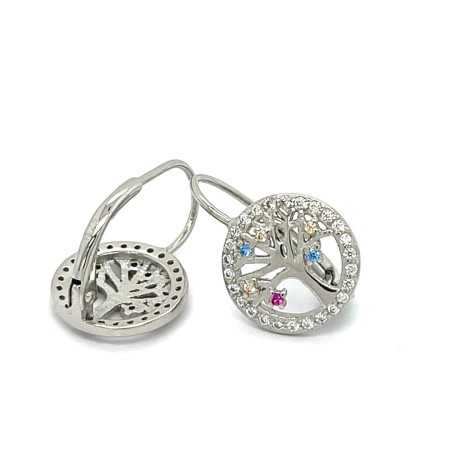 Drzewka okrągłe, kolczyki ze srebra rodowanego i kolorowych cyrkonii. modne