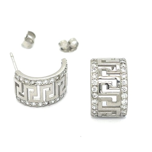 Przejdź do produktu Kolczyki Srebrne Półkola, Ażurowe w Greckim Stylu, Sztyfty Pr. 925