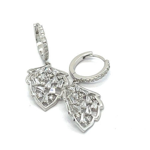 Przejdź do produktu Kolczyki Wiszące Listki Na Kółkach Z Białymi Cyrkoniami Srebro 