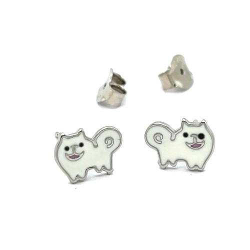 Przejdź do produktu Kolczyki Dla Dzieci Piesek Samojed Z Kolorową Emalią Srebrne Sztyfty