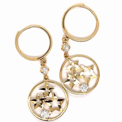 Przejdź do produktu Złote Kolczyki Ślubne Koła Z Ażurowymi Gwiazdkami I Cyrkoniami Próba 585