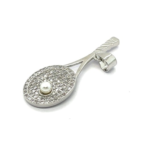 Przejdź do produktu Srebrna Zawieszka Rakietka Tenisowa Perła Cyrkonie Pr. 925