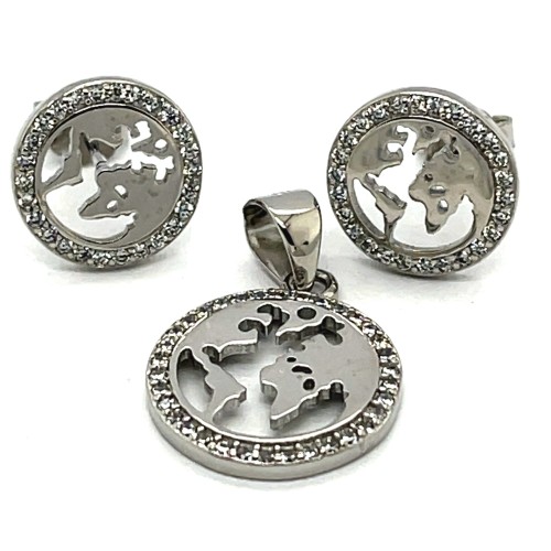 Przejdź do produktu Srebrny Komplet Biżuterii Kontynenty Ziemi Cyrkonie Rodowany 925