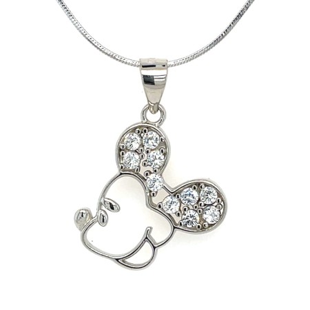 srebrna zawieszka myszka mickey, wisiorek z cyrkoniami, biżuteria srebro 925, zawieszka głowa myszki, kontur mickey z cyrkoniami, biżuteria próba 925, wisiorek srebrny damski, biżuteria z motywem bajkowym