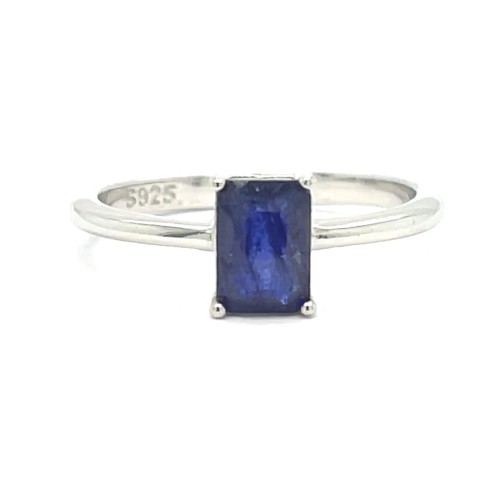 Przejdź do produktu Srebrny Pierścionek Z Naturalnym Szafirem Prostokątnym Srebro Rodowane 925