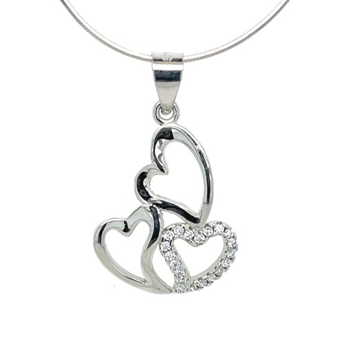 Przejdź do produktu Srebrna Zawieszka Pr. 925,  Trzy Serca Kontur z Cyrkoniami