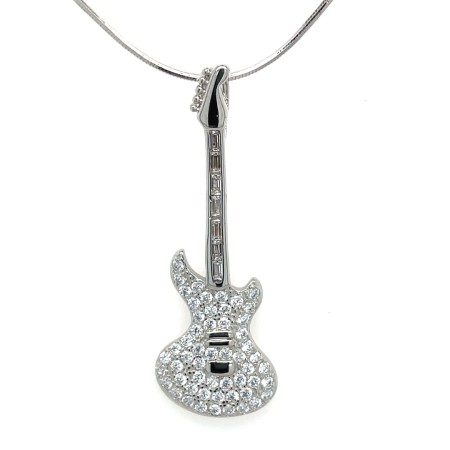 srebrna zawieszka gitara elektryczna cyrkonie, biżuteria srebrna 925, urocza zawieszka gitara srebro