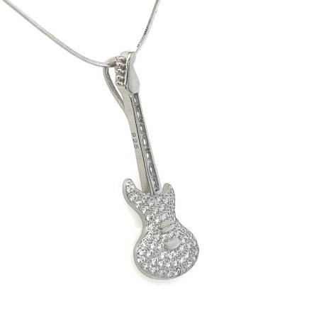 wisiorek gitara elektryczna cena, minimalistyczna zawieszka gitara srebro, sklep online z biżuterią premium, wisiorek z cyrkoniami gitara