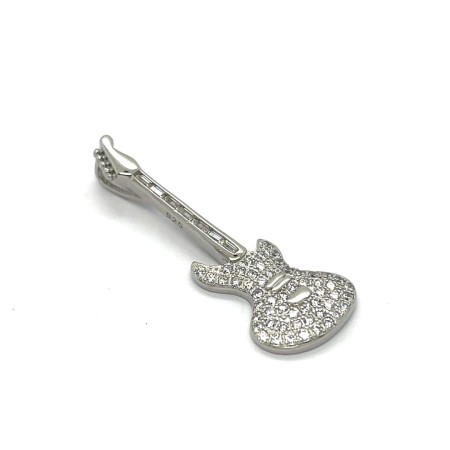 minimalistyczna zawieszka gitara srebro, sklep online z biżuterią premium, wisiorek z cyrkoniami gitara, zawieszka dla fana rocka, biżuteria z pasją hobby, srebrna zawieszka gitara 925