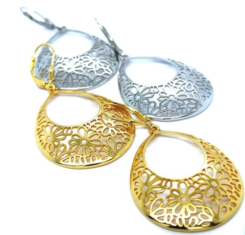 Przejdź do produktu Kolczyki Ażurowe Srebrne Krople Rodowane Lub Pozłacane Próba 925