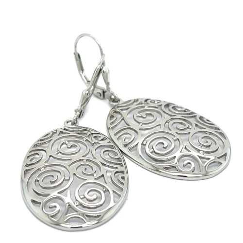 Przejdź do produktu Kolczyki Srebrne Ażurowe Duże Owalne Spirale Rodowane Próba 925