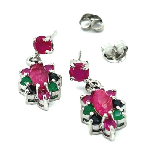 Przejdź do produktu Srebrne Kolczyki Wiszące Rubin Markiza Szafiry Szmaragdy Pr. 925
