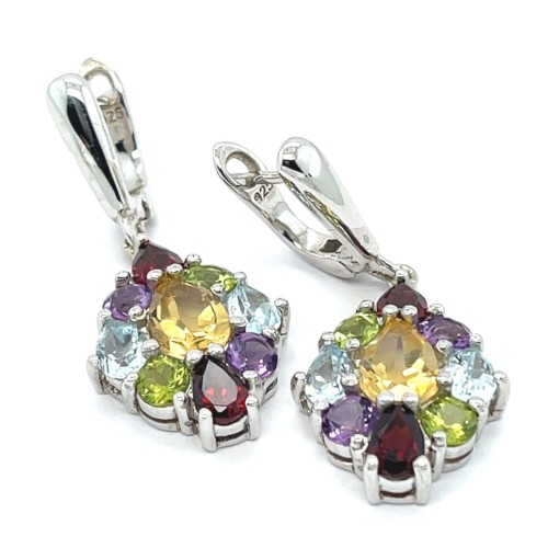 Przejdź do produktu Srebrne Kolczyki Rodowane Wiszące Kompozycja Kamieni Naturalnych Łezka