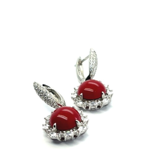 Przejdź do produktu Srebrne Kolczyki Z Koralem I Cyrkoniami Bigiel Angielski Srebro 925