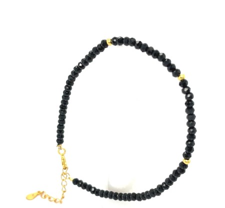 bransoletka turmalin czarny kulki, biżuteria pozłacana z kamieniami, elegancka bransoletka z turmalinem, bransoletka z przedłużką pozłacana, biżuteria premium Noble Bellezza, turmalin czarny właściwości biżuteria