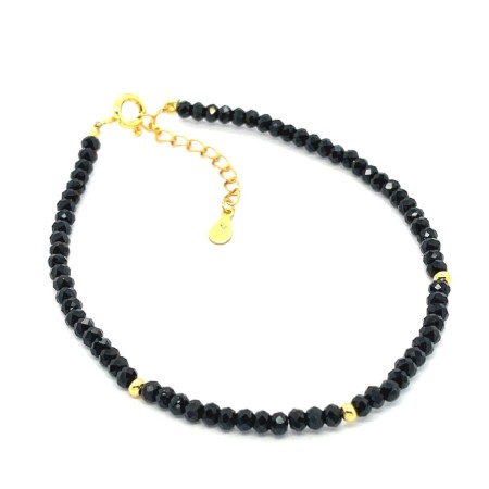 biżuteria z minerałów dla kobiet, bransoletka kulki turmalin srebro, elegancki prezent dla żony bransoletka, bransoletka srebrna złocona 17cm, biżuteria z kamieni szlachetnych sklep, bransoletka czarny kamień i złoto