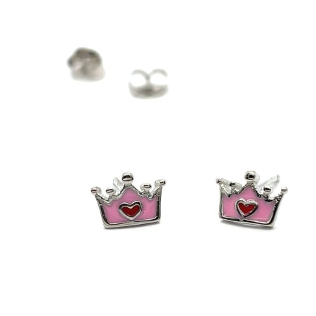 kolczyki dziecięce sztyfty, srebro rodowane 925, kolczyki dla dziewczynki korona, kolczyki z emalią, biżuteria dla dzieci bezpieczna, sklep z biżuterią dziecięcą online