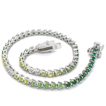 srebrna bransoletka tenisowa zielona, bransoletka tenisowa limonka cyrkonie, biżuteria srebro 925 rodowane, bransoletka z zielonymi kamieniami, tenisówka srebrna 3mm, biżuteria glamour zielona