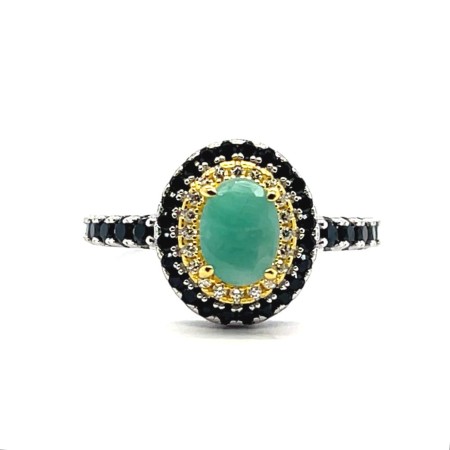 pierścionek ze szmaragdem srebrny, biżuteria ze szmaragdem 5x7, pierścionek szmaragd i spinel, zielony kamień naturalny w srebrze, srebrny pierścionek ze szmaragdem 925, luksusowy szmaragd w pierścionku