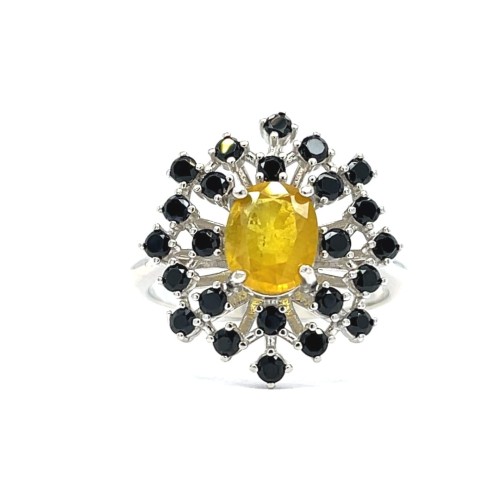 Przejdź do produktu Srebrny Pierścionek Rodowany Z Żółtym Szafirem I Spinelem