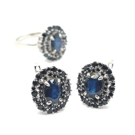 kolczyki z czarnym spinelem, spinel czarny w srebrze, biżuteria z czarnymi kamieniami, kolczyki z dwoma rzędami spineli, czarny spinel w kolczykach, lśniący spinel czarny 925