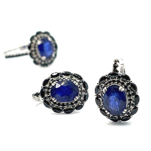 Przejdź do produktu Srebrne Kolczyki Rodowane 925 Z Szafirem I Czarnym Spinelem
