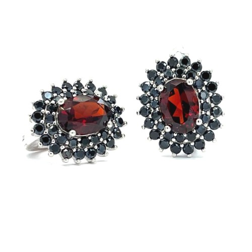 Przejdź do produktu Srebrne Kolczyki Rodowane 925 Z Granatem I Czarnym Spinelem