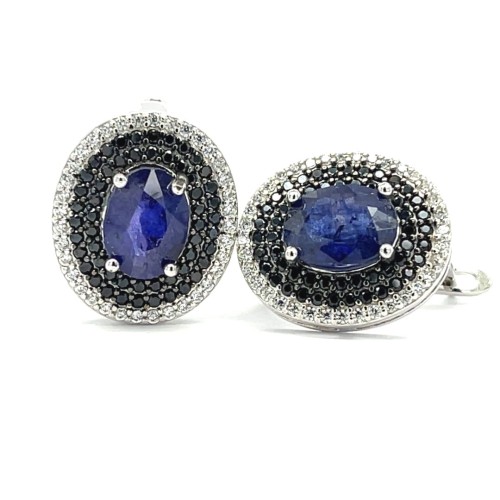 Przejdź do produktu Srebrne Kolczyki Rodowane 925 Z Szafirem Spinelem I Cyrkoniami