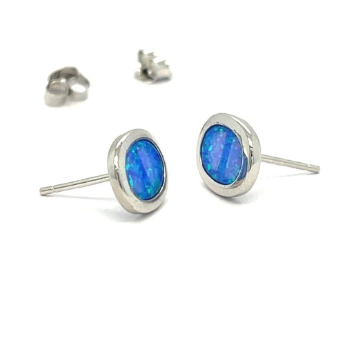 Przejdź do produktu Srebrne Kolczyki Owalne Z Niebieskim Opalem Klasyczne