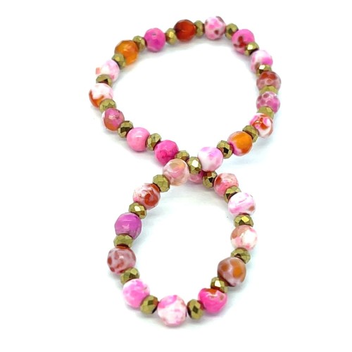 Przejdź do produktu Romantyczna Bransoletka z Agatów i Złotych Hematytów - Róż, Pomarańcz i Czerwień 17 cm