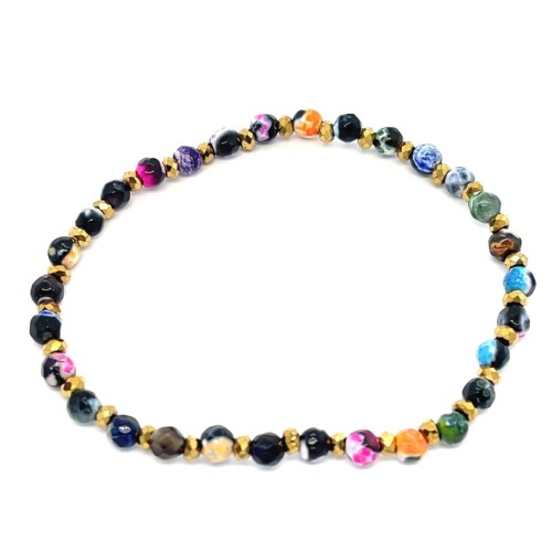 Przejdź do produktu Multikolorowa Bransoletka z Agatów i Złotych Hematytów Mix Barw 
