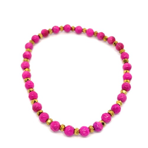 Przejdź do produktu Elegancka Bransoletka z Ciemnoróżowych Agatów i Złotych Hematytów 17 cm