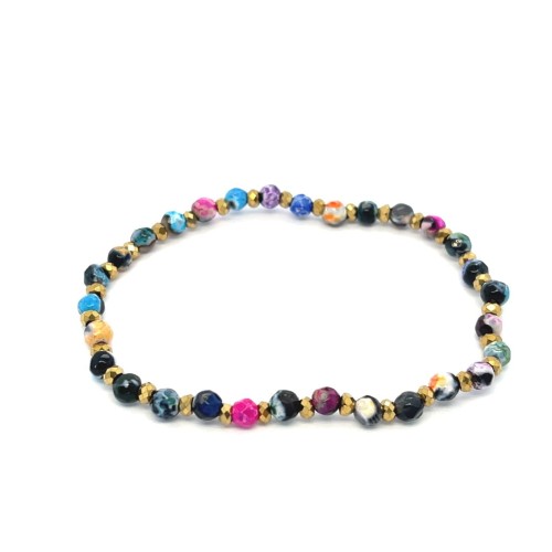 Przejdź do produktu Kolorowa Bransoletka z Agatów i Złotych Hematytów na Gumce 17 cm