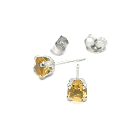kolczyki 6x6 mm topaz, srebrna biżuteria premium, kolczyki z żółtym kamieniem naturalnym