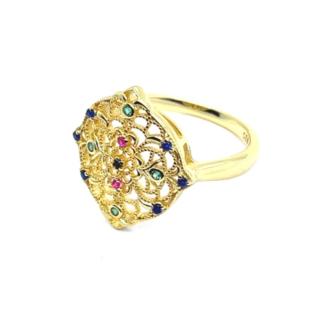 pierścionek z dużym oczkiem 17x19mm, biżuteria srebrna pozłacana, pierścionek ażur cyrkonie
