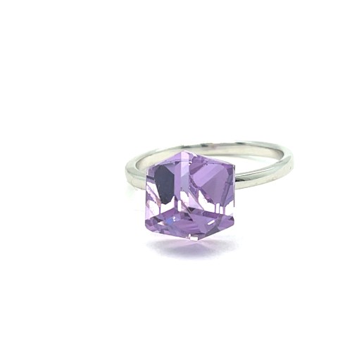 Przejdź do produktu Srebrny Pierścionek Kostka Swarovski Ametystowy Fiolet 925