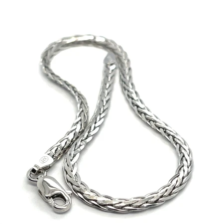 bransoletka lisi ogon 3mm, biżuteria rodowana męska, bransoletka srebrna damska 20cm, pleciona bransoletka srebrna, lekka bransoletka ze srebra, biżuteria premium sklep online