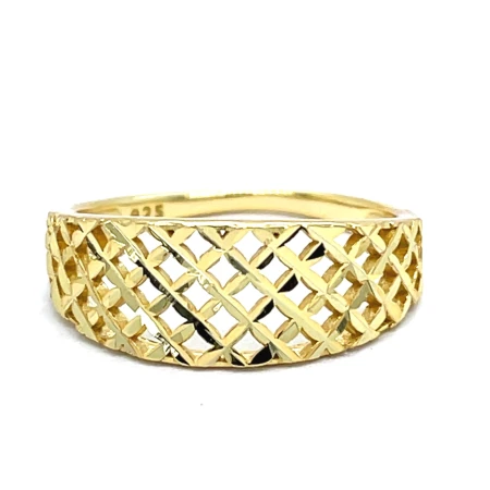 pierścionek złocony rozszerzany, biżuteria srebrna o nowoczesnym wzorze, pierścionek siateczka błysk, elegancki pierścionek 8mm, srebrne złocone pierścionki ażurowe, pierścionek statement delikatny